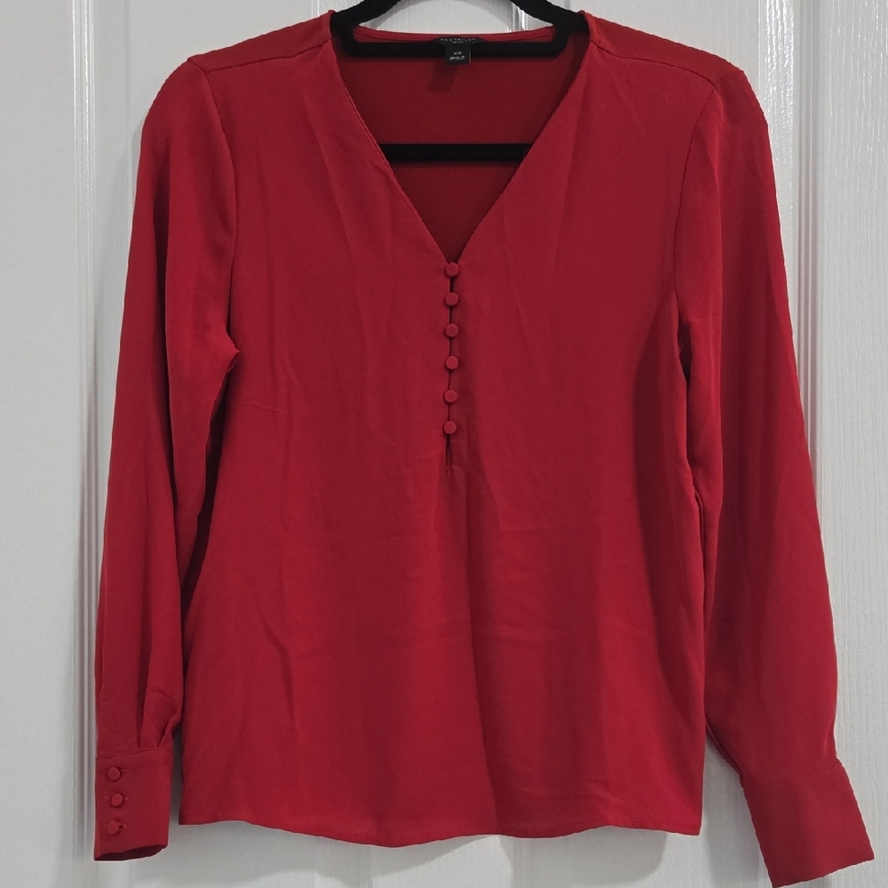Ann Taylor Vibrant Red Button-Front Blouse